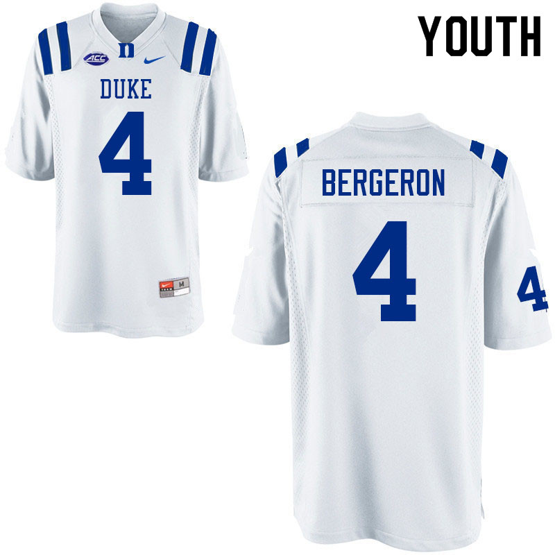 Youth #4 Cameron Bergeron Duke Blue Devils College Football Jerseys Sale-White